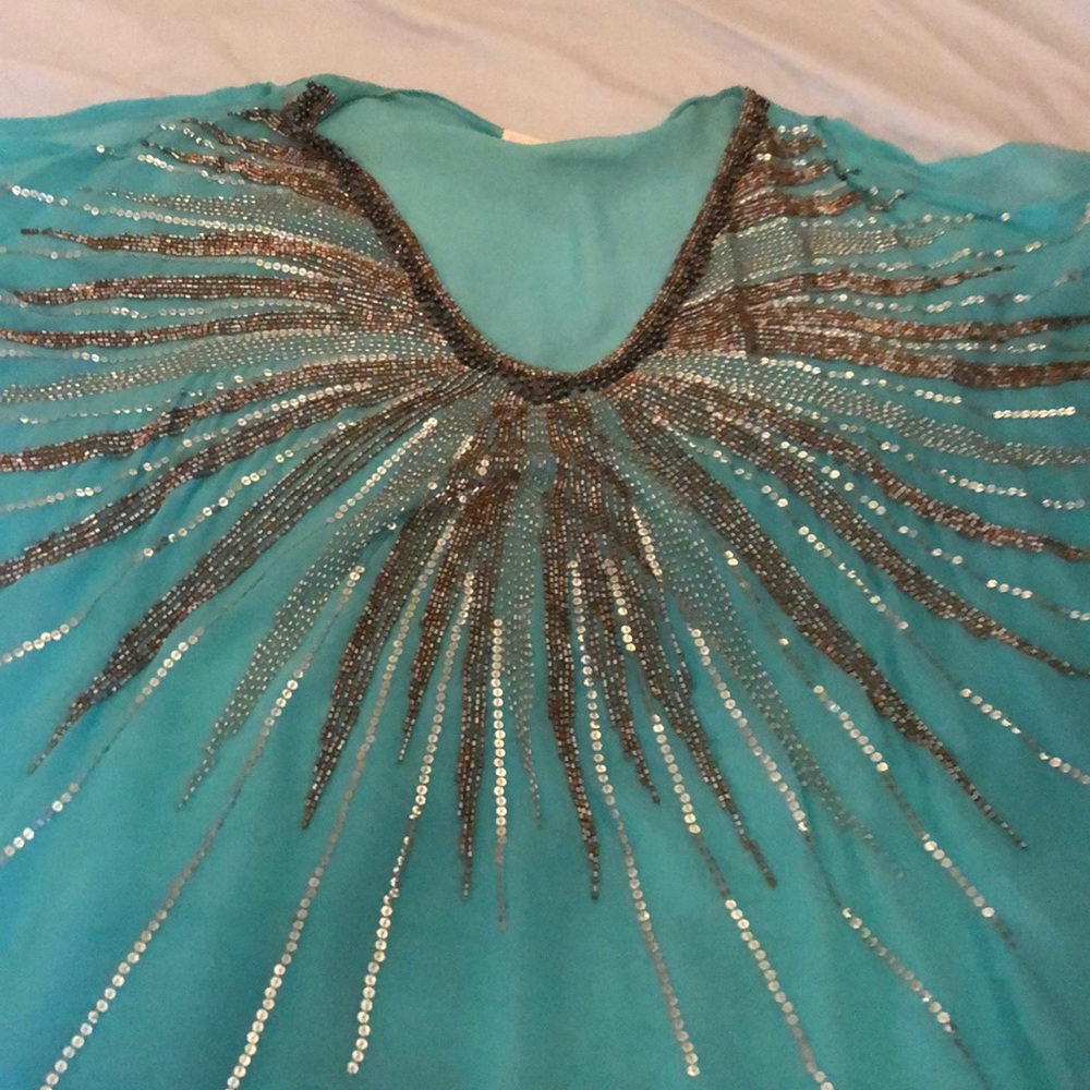 Turquoise Beaded Sheer Top